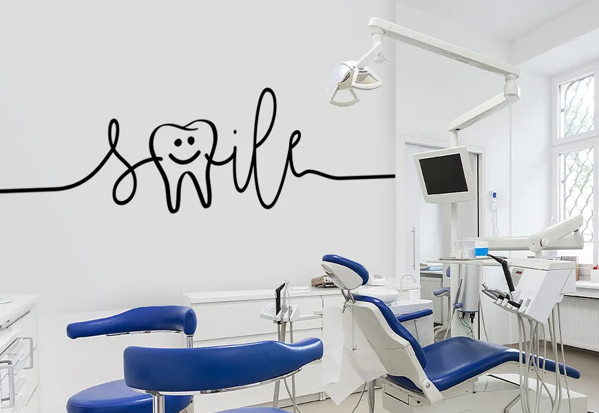 پوستر دیواری سه بعدی مطب دندانپزشکی با شعار لبخند شاد ته نامه